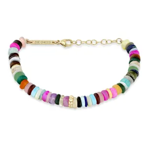 14k Beaded Gold & Mixed Dark Gemstone Rondelle Bead Bracelet