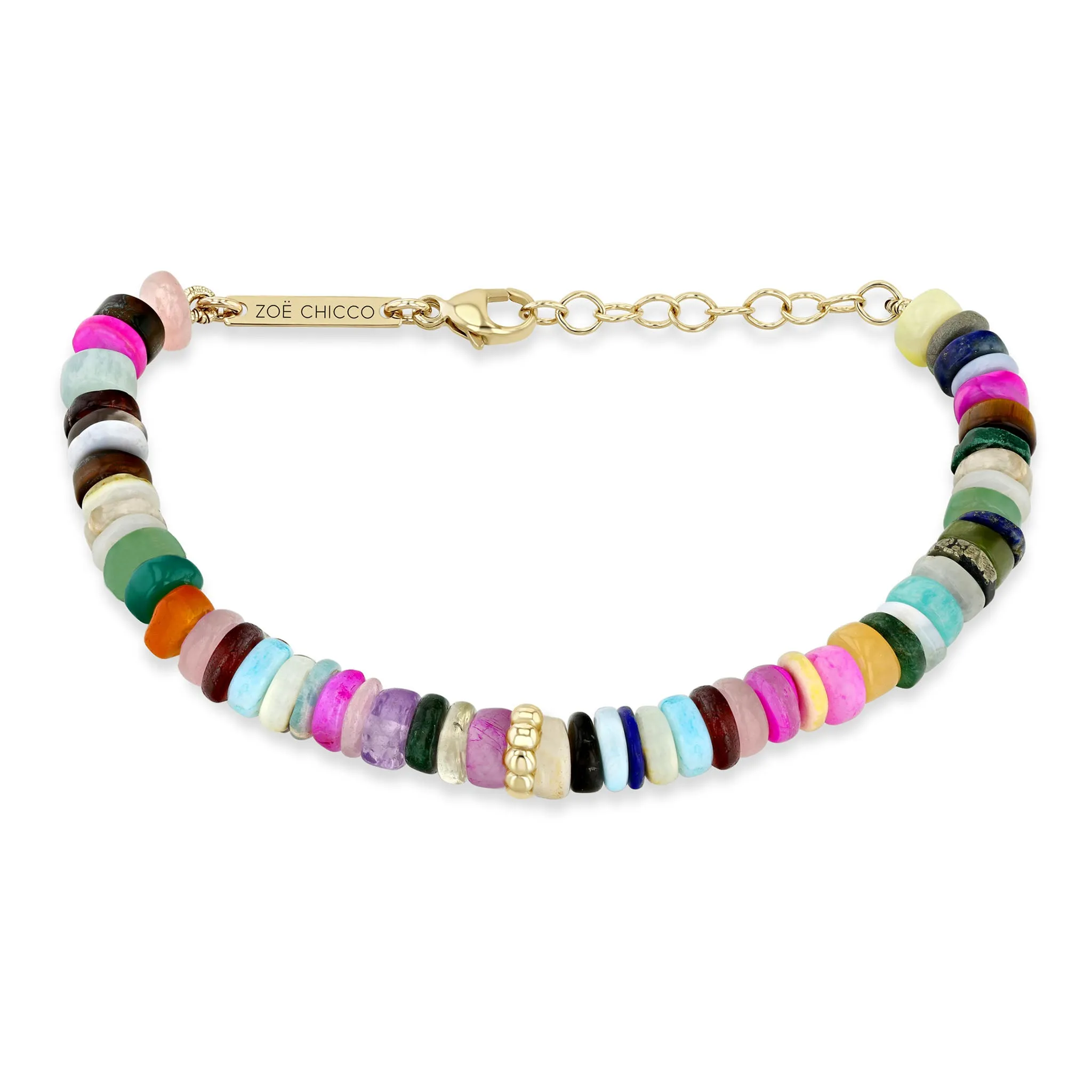 14k Beaded Gold & Mixed Dark Gemstone Rondelle Bead Bracelet