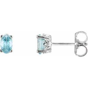 14K White Natural Blue Zircon Earrings