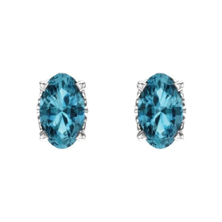 14K White Natural Blue Zircon Earrings