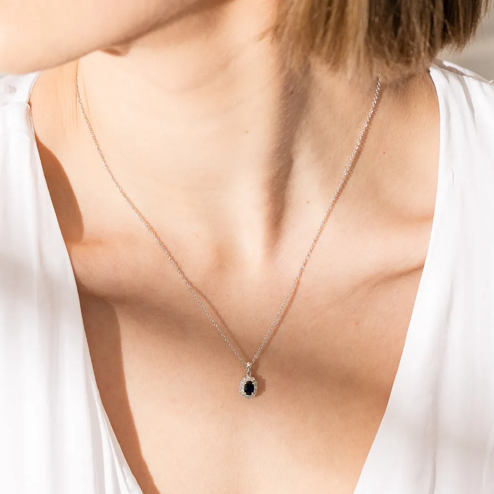 18ct White Gold .79ct Sapphire & Diamond Pendant