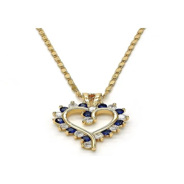 18K Gold Filled Blue Sapphire Micro Pave Heart Necklace