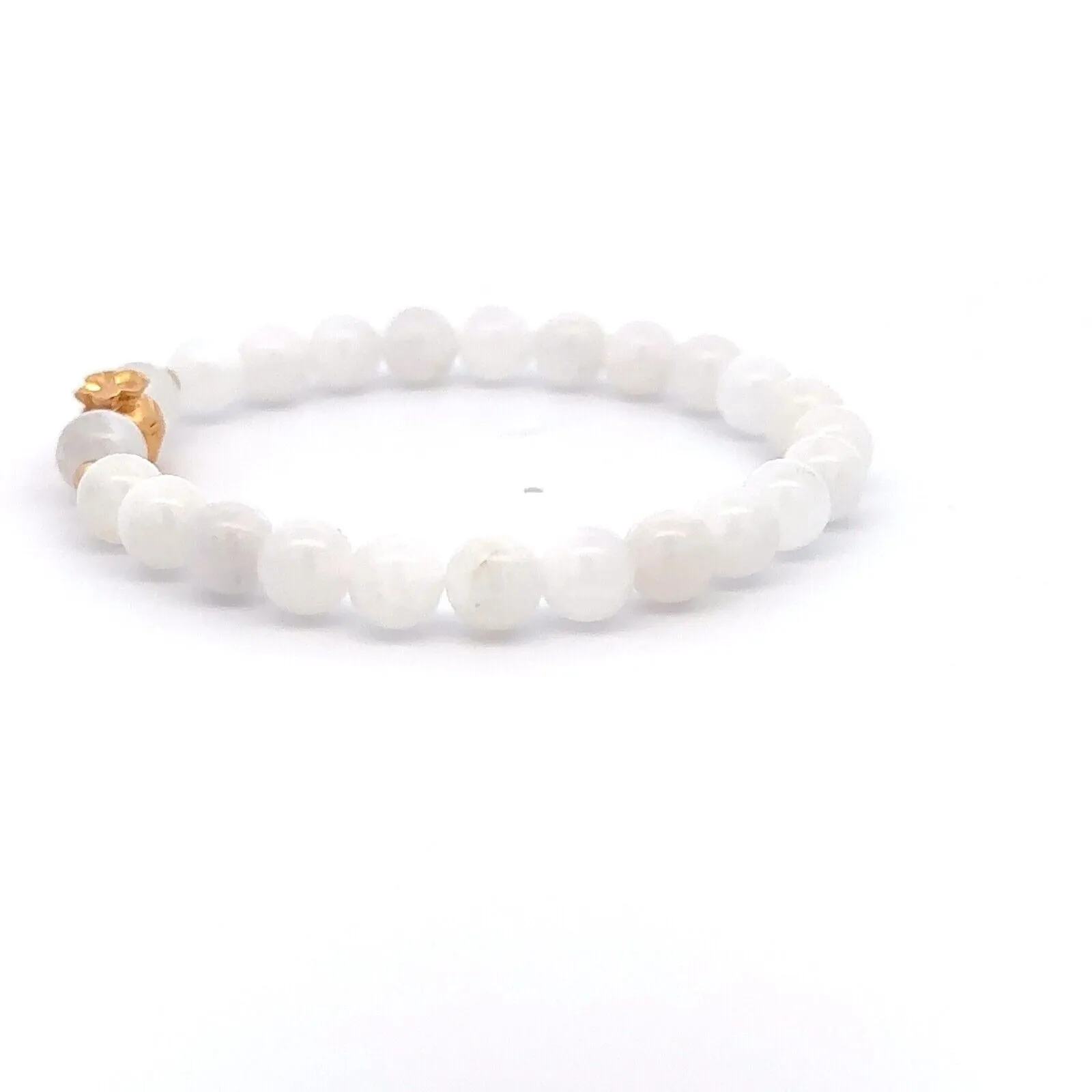 18K Gold Money Ball Lucky Charm Beads Bracelet Gemstones Moonstone 6mm