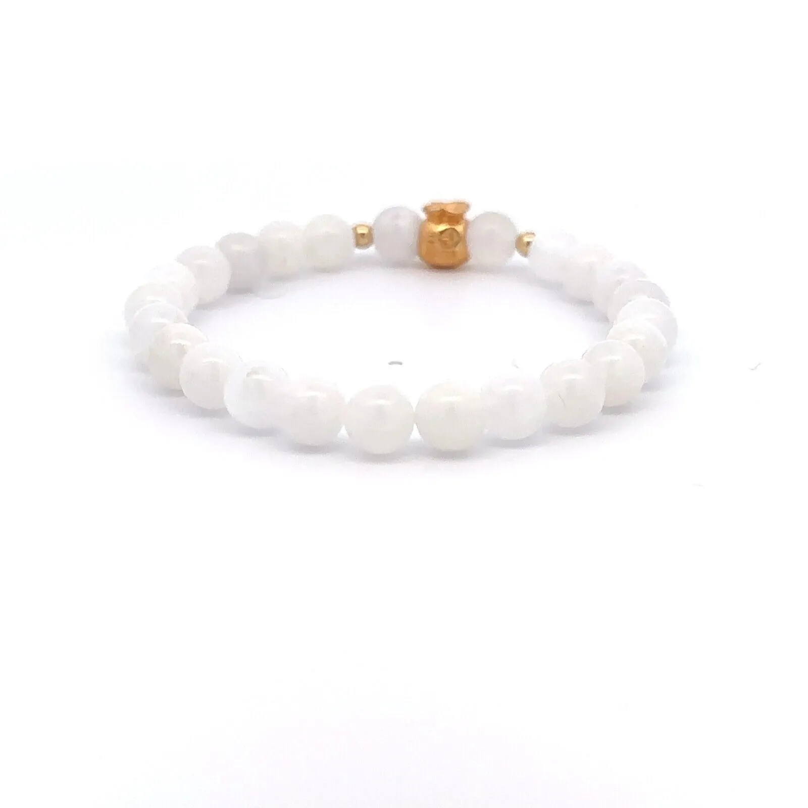 18K Gold Money Ball Lucky Charm Beads Bracelet Gemstones Moonstone 6mm