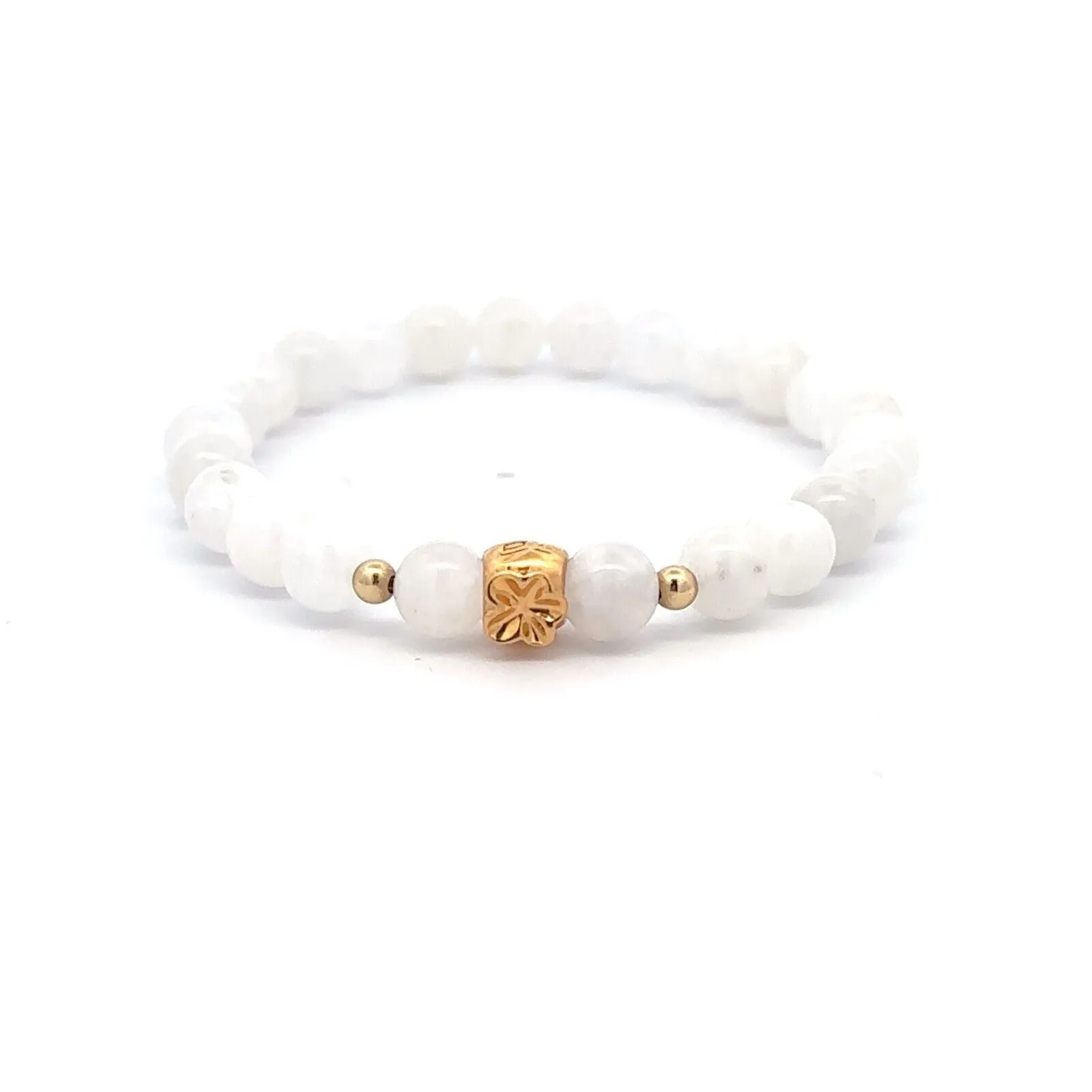 18K Gold Money Ball Lucky Charm Beads Bracelet Gemstones Moonstone 6mm