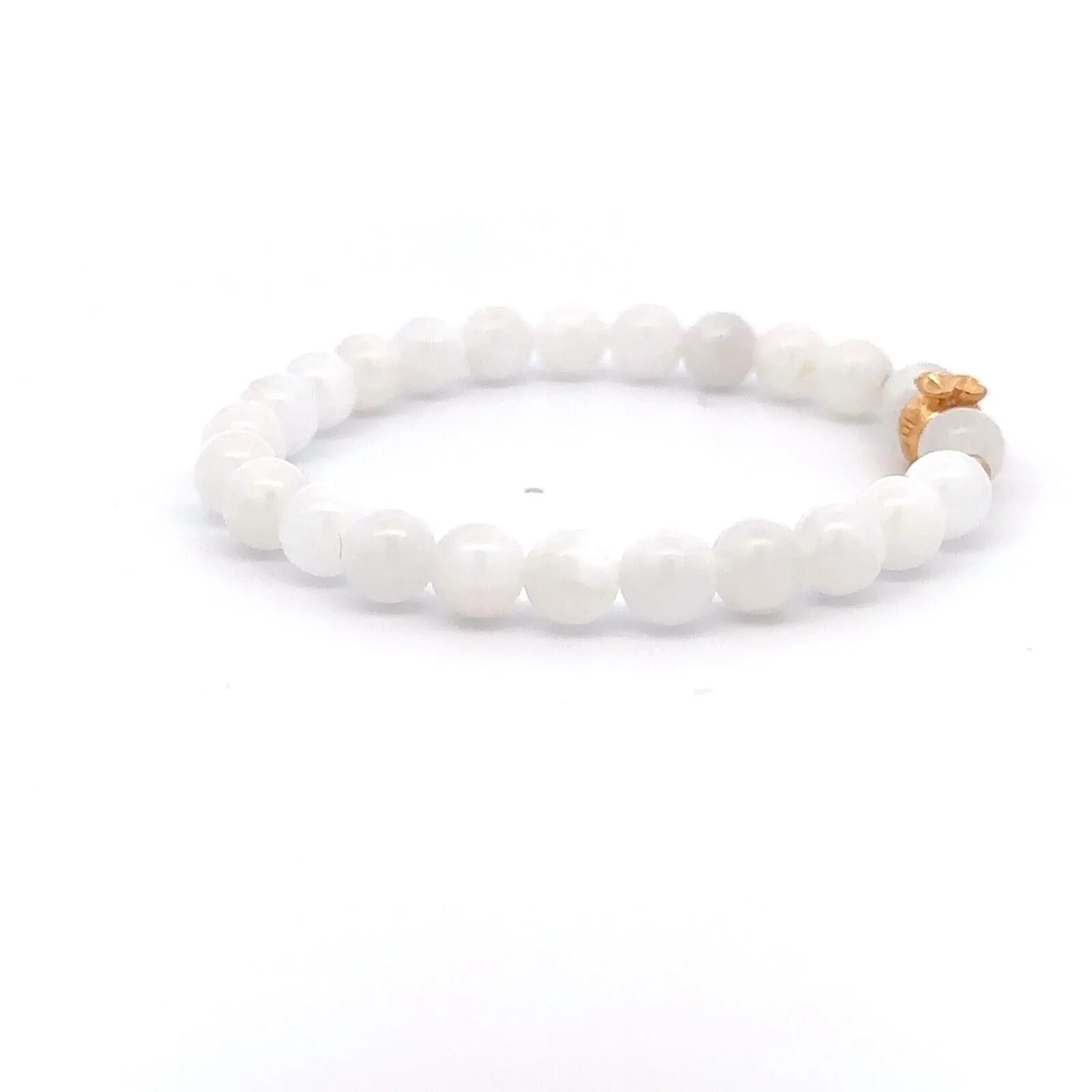 18K Gold Money Ball Lucky Charm Beads Bracelet Gemstones Moonstone 6mm