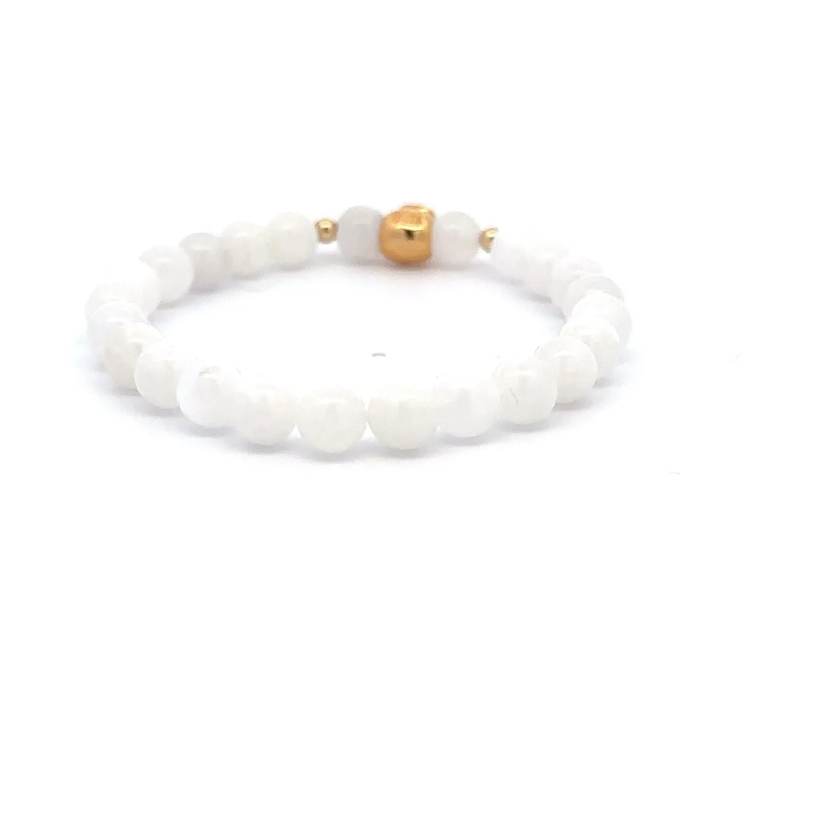 18K Gold Money Ball Lucky Charm Beads Bracelet Gemstones Moonstone 6mm