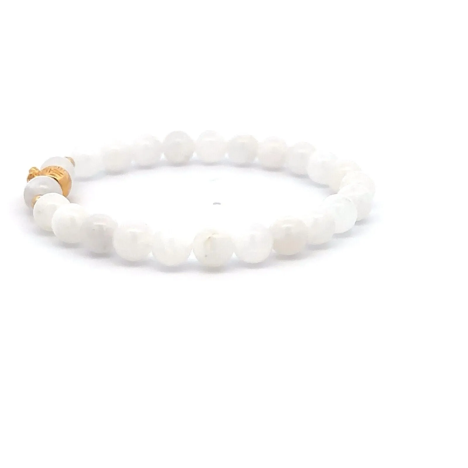 18K Gold Money Ball Lucky Charm Beads Bracelet Gemstones Moonstone 6mm