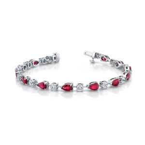 2.38 Carat White Gold Ruby and Diamond Straight Line Bracelet