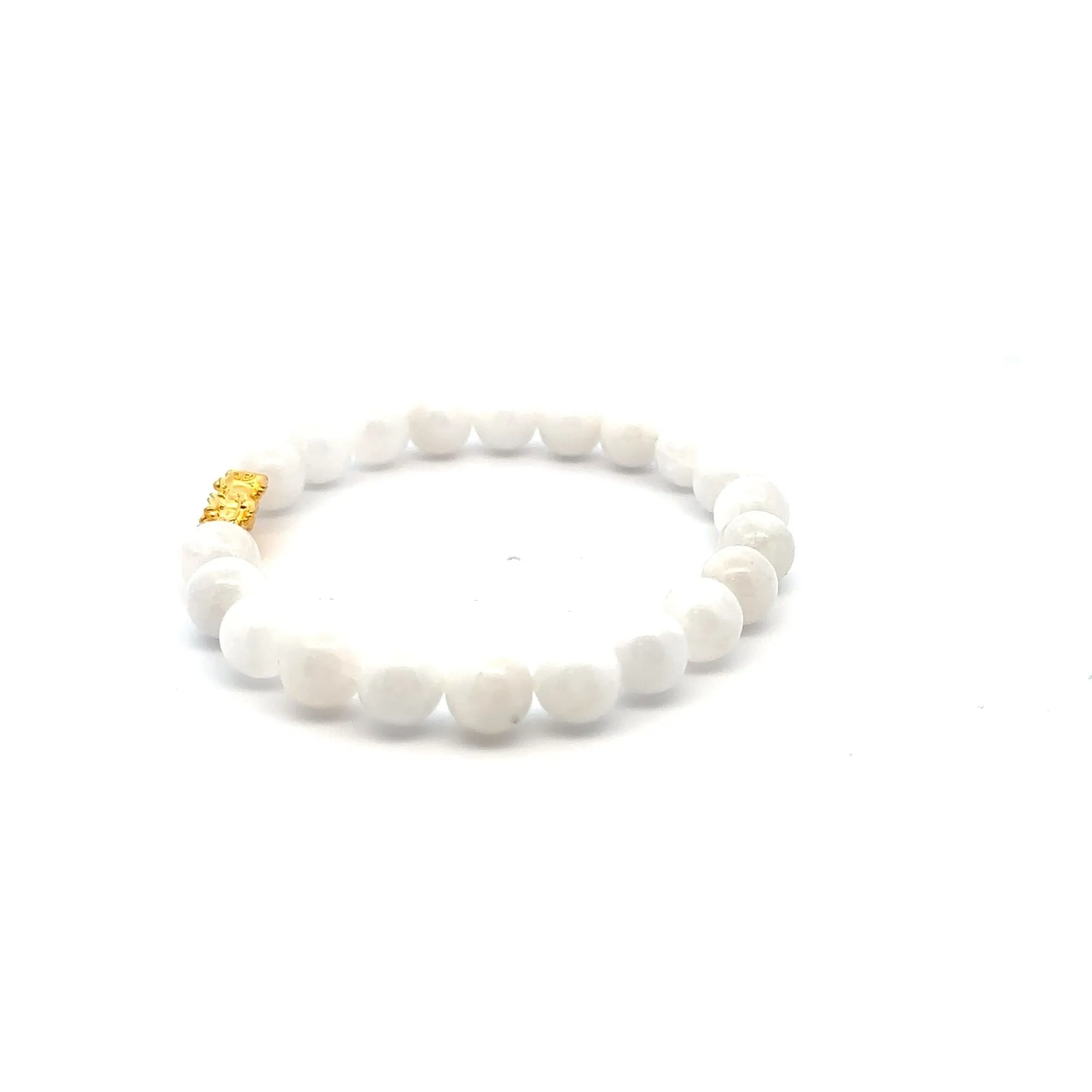 24K Gold Piyao Pixiu Dragon Lucky Charm Bracelet Gemstones Birthstones Moonstone 8mm S6.5"