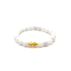 24K Gold Piyao Pixiu Dragon Lucky Charm Bracelet Gemstones Birthstones Moonstone 8mm S6.5"