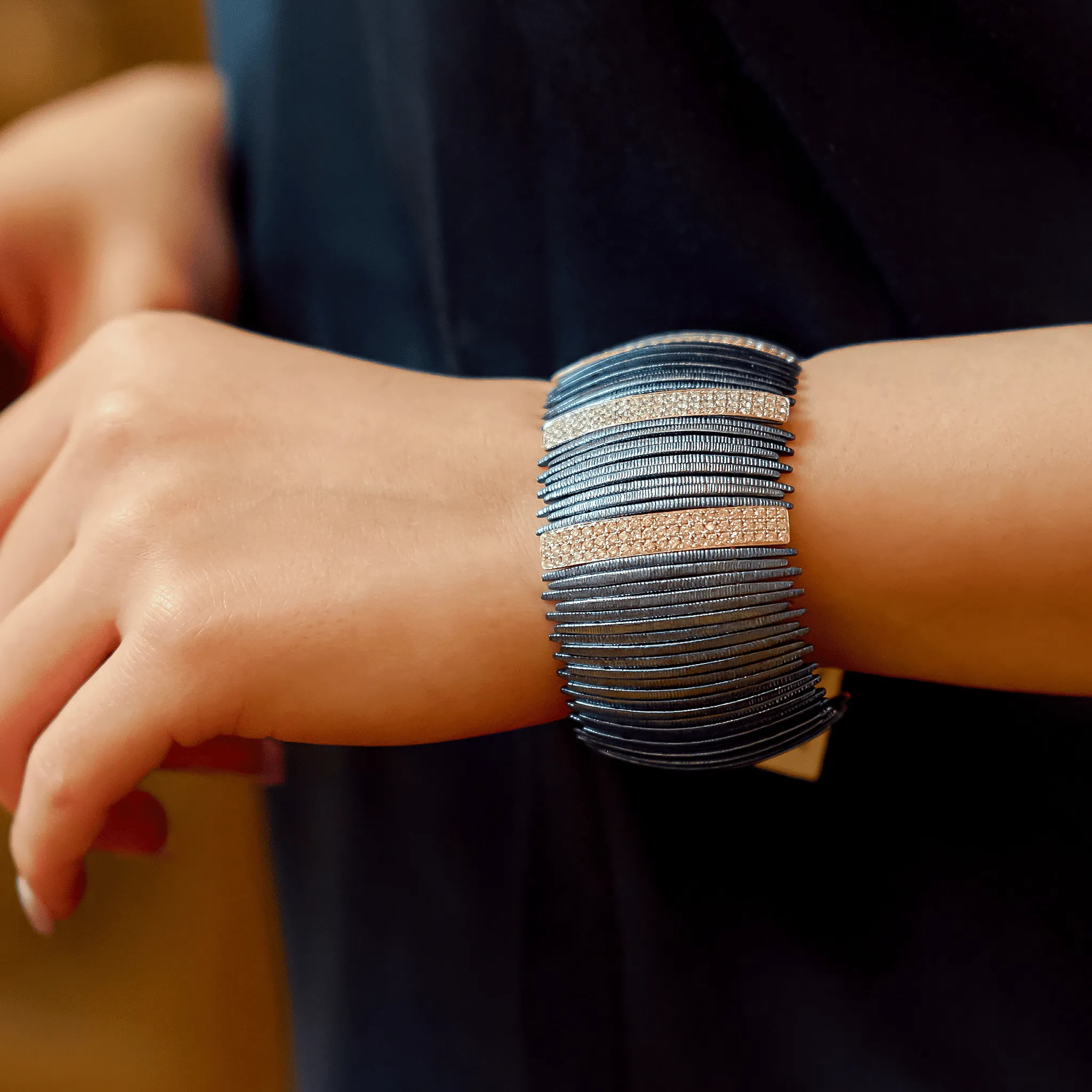 2.94 Carat Blue Titanium Diamond Cuff Bracelet