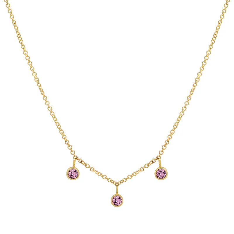3 Mini Pink Sapphire Bezel Dangle Necklace