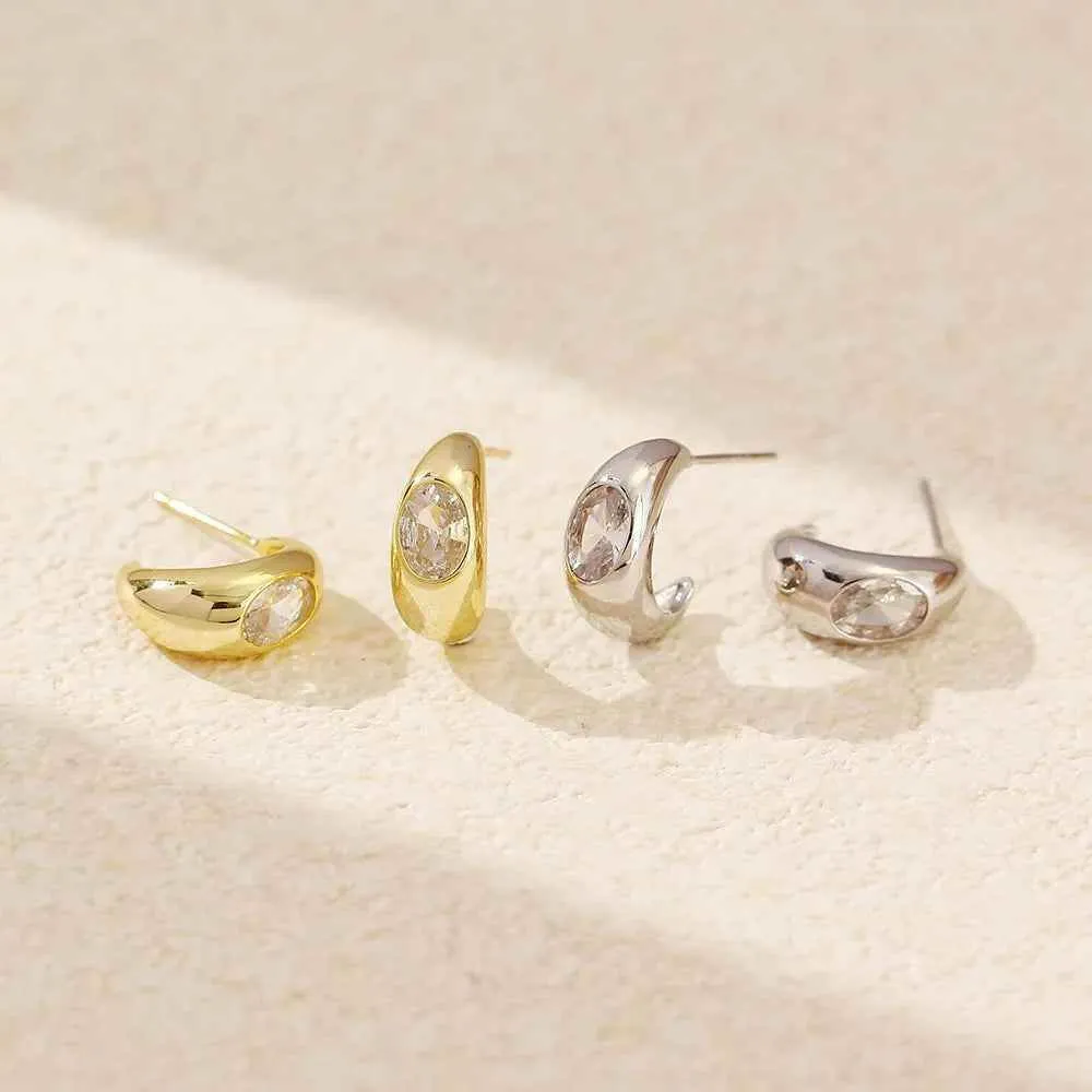 925 Sterling Silver Stud Earrings Charm Jewelry - C-shaped Metal - YH0453