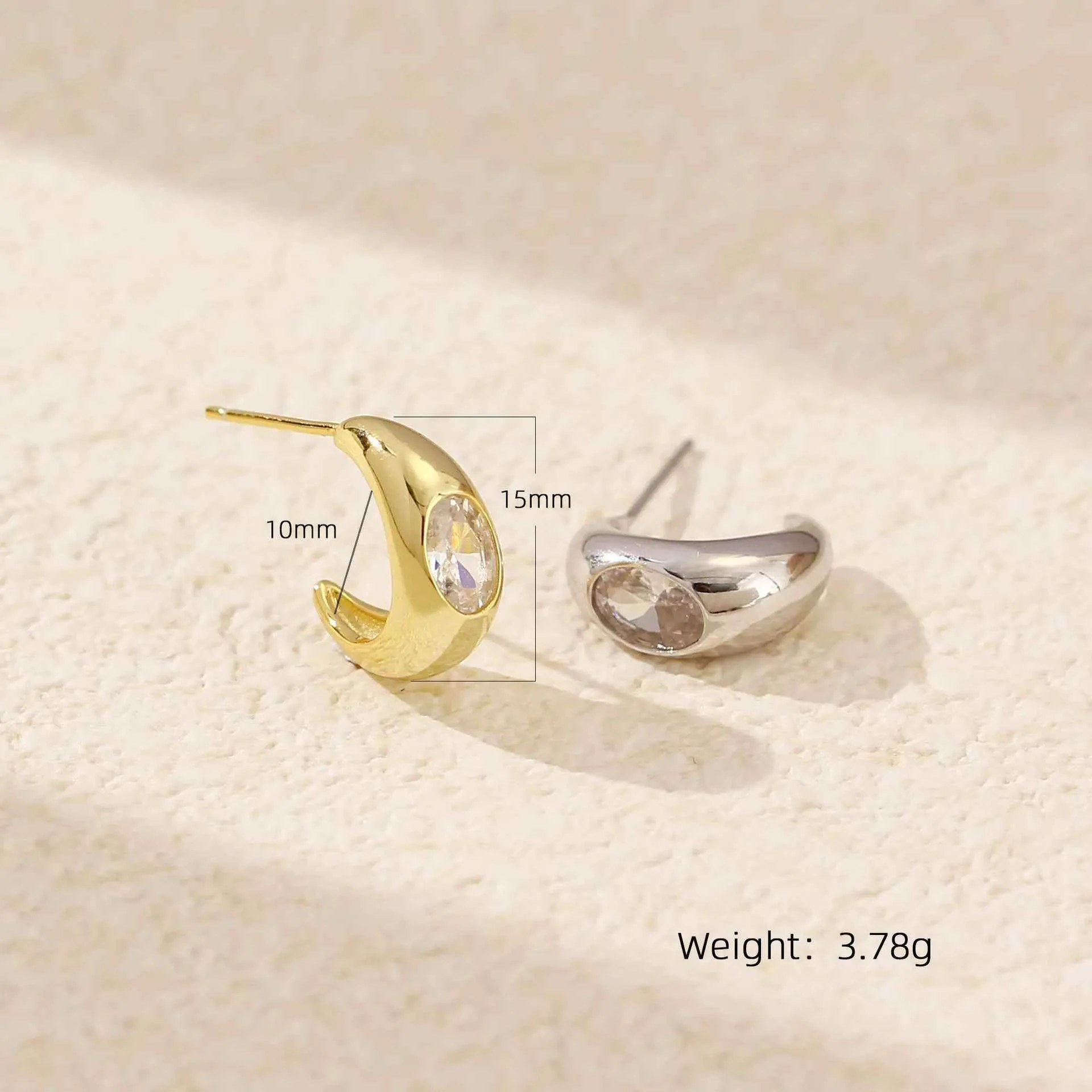 925 Sterling Silver Stud Earrings Charm Jewelry - C-shaped Metal - YH0453