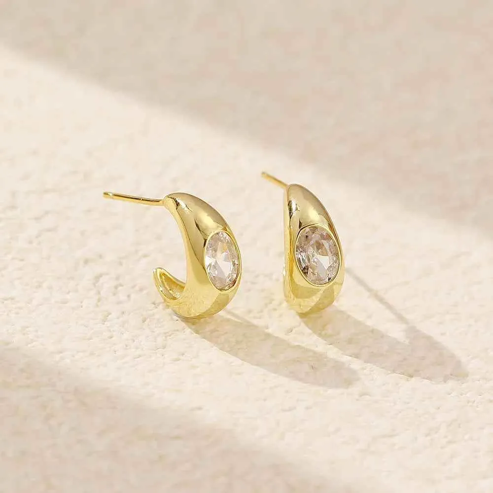 925 Sterling Silver Stud Earrings Charm Jewelry - C-shaped Metal - YH0453