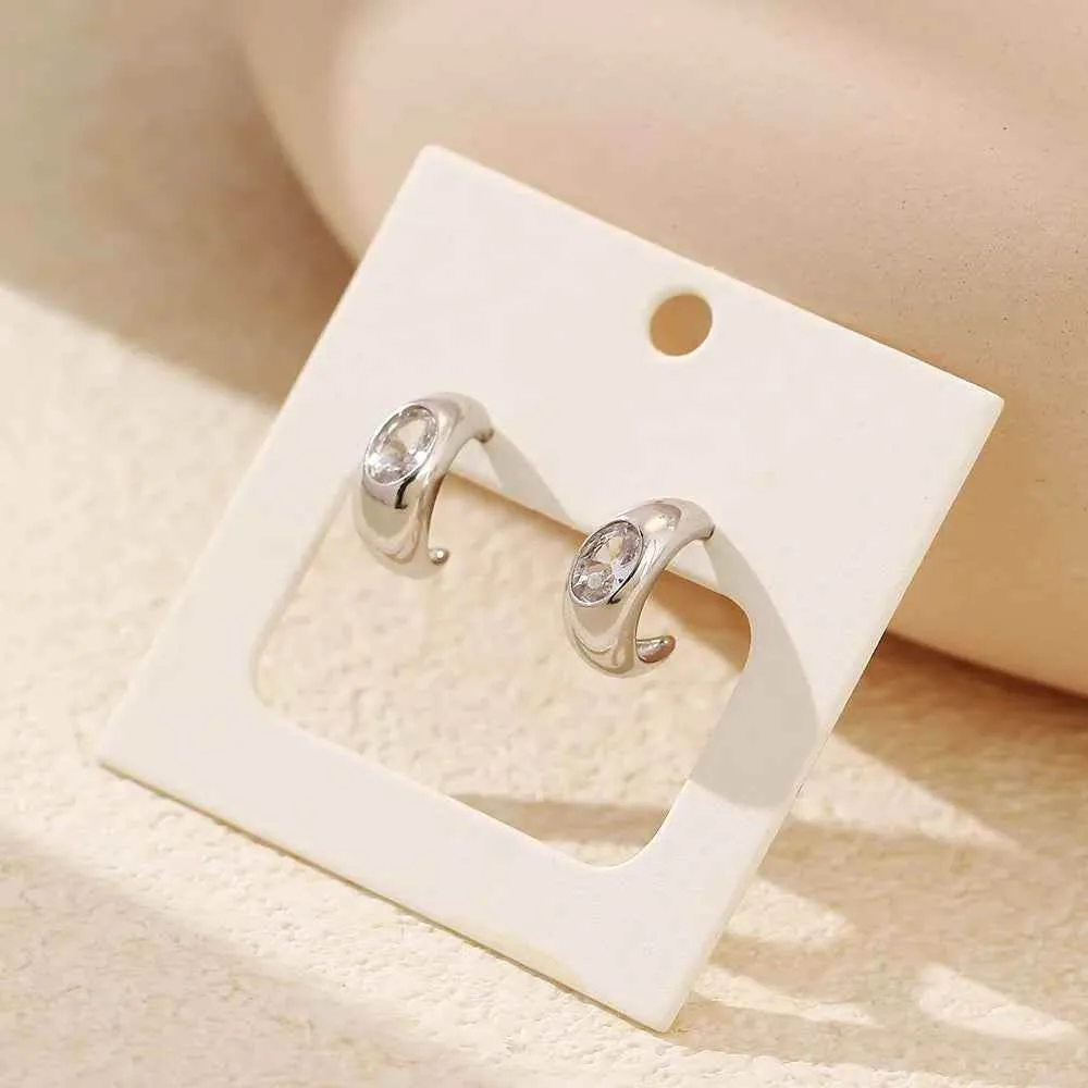 925 Sterling Silver Stud Earrings Charm Jewelry - C-shaped Metal - YH0453