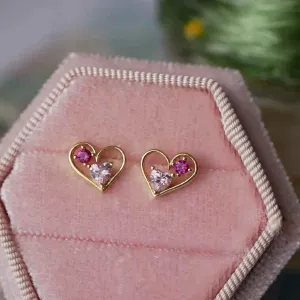 925 Sterling Silver Stud Earrings Charm Jewelry - Hollow Pink Heart - Xm369