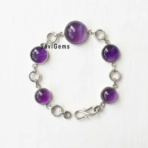Amethyst Round 925 Sterling Silver Bracelet