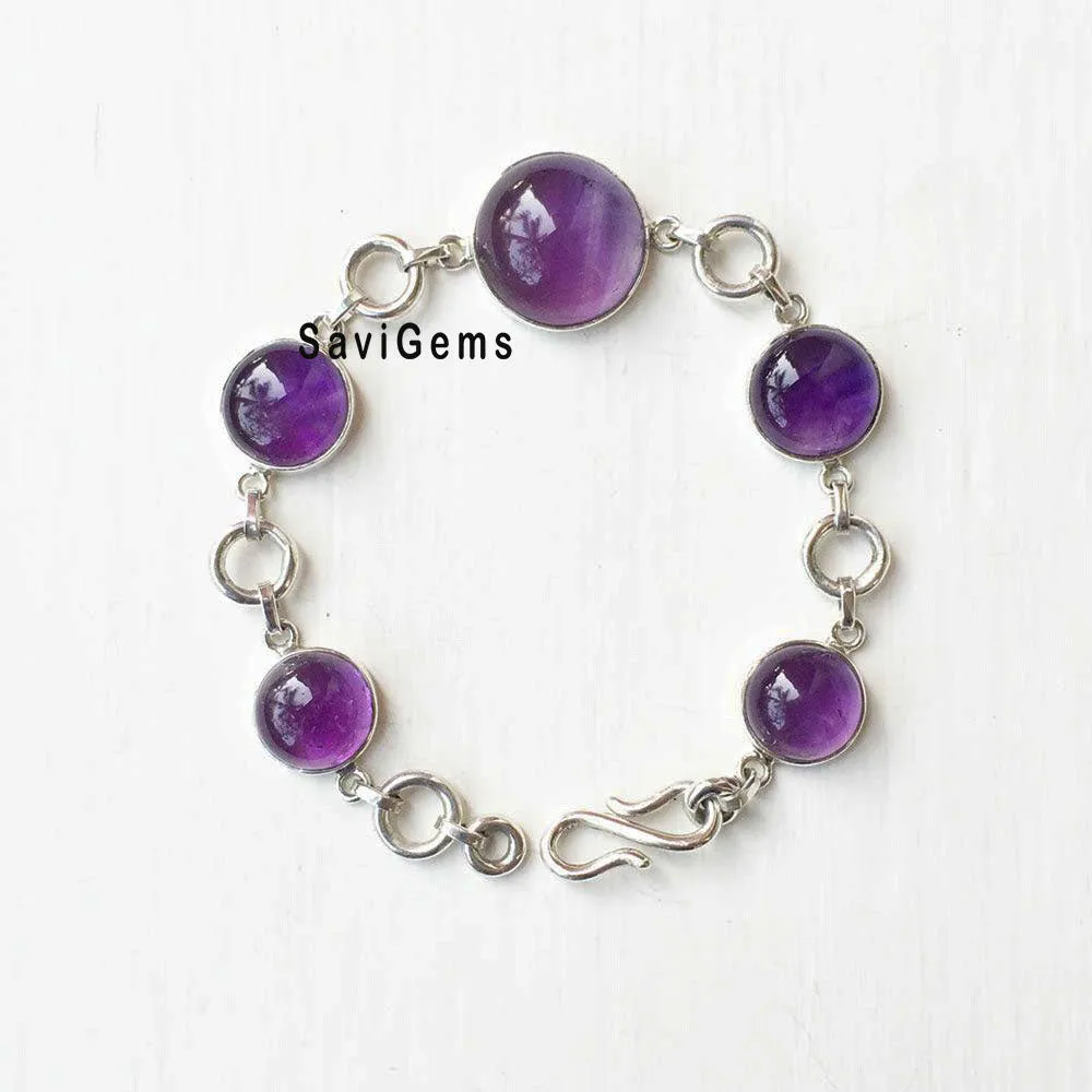 Amethyst Round 925 Sterling Silver Bracelet