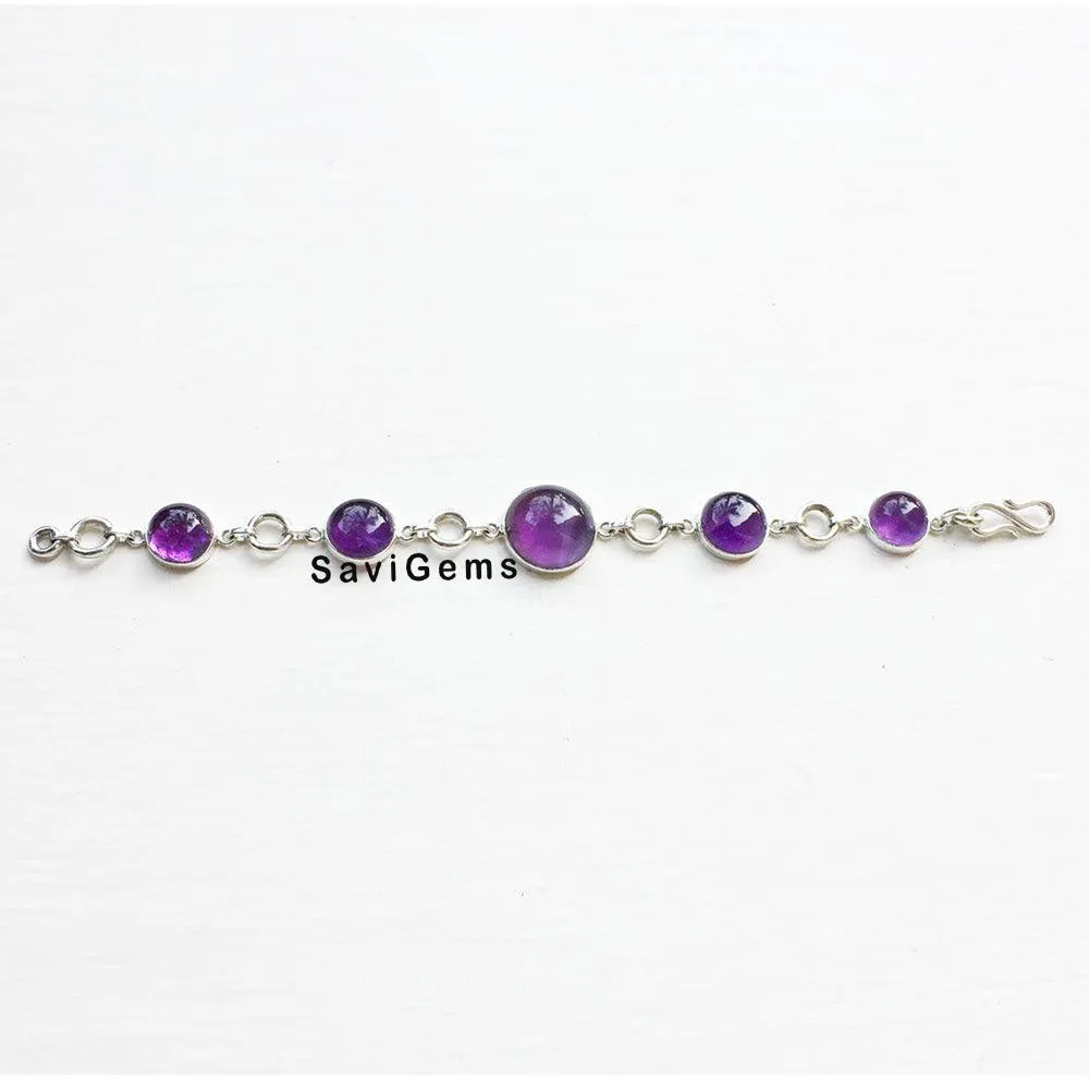 Amethyst Round 925 Sterling Silver Bracelet