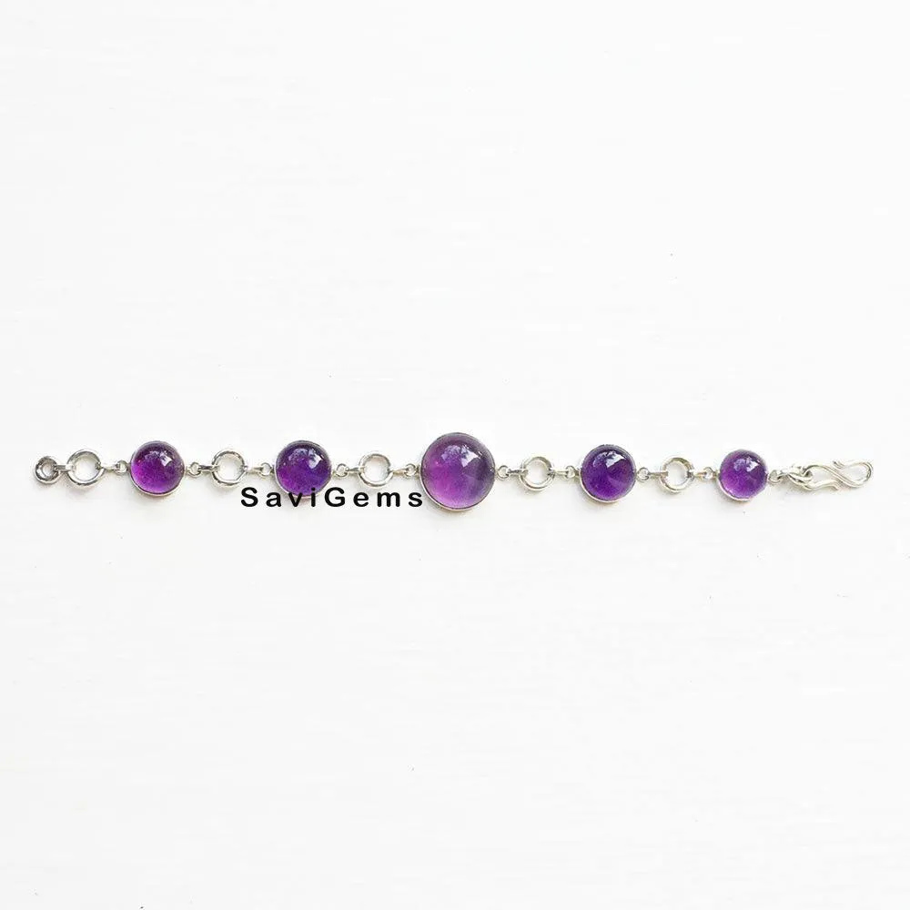 Amethyst Round 925 Sterling Silver Bracelet
