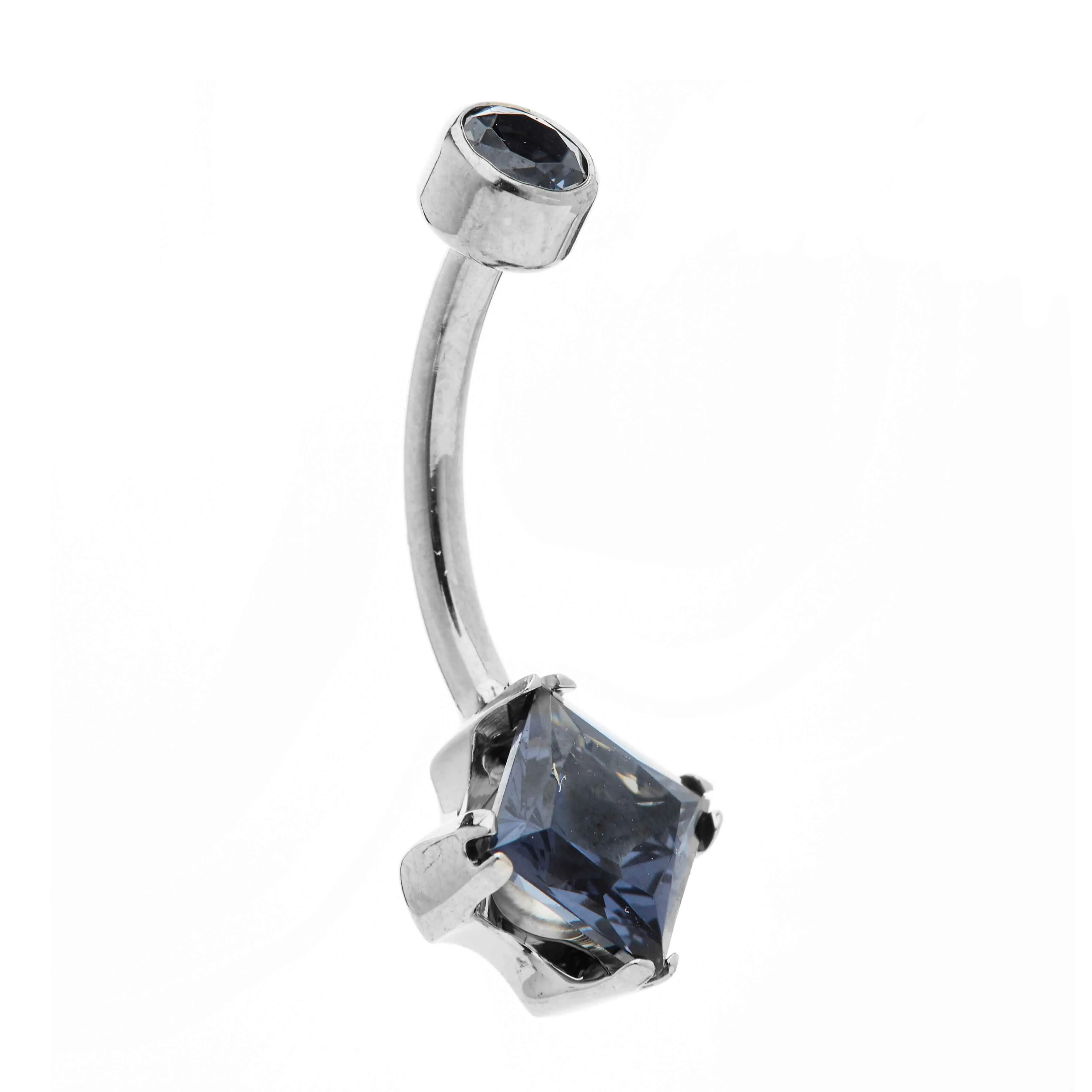 Anatometal Princess-cut Navel Bar in Titanium with Smoke Grey Swarovski Gems