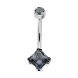 Anatometal Princess-cut Navel Bar in Titanium with Smoke Grey Swarovski Gems