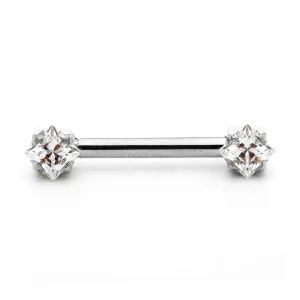 Anatometal Princess-cut Nipple Bar in Titanium with Clear Swarovski Gems