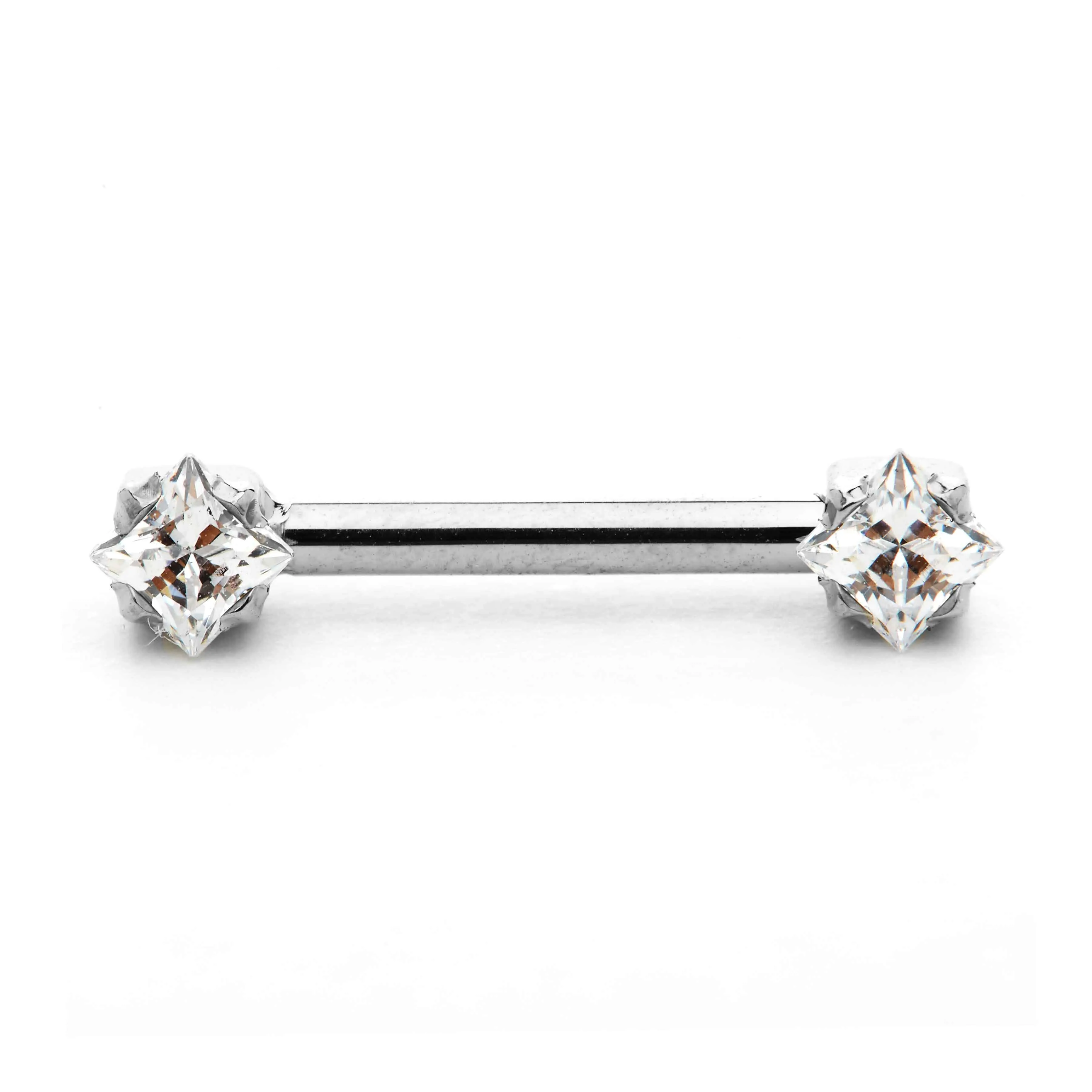Anatometal Princess-cut Nipple Bar in Titanium with Clear Swarovski Gems