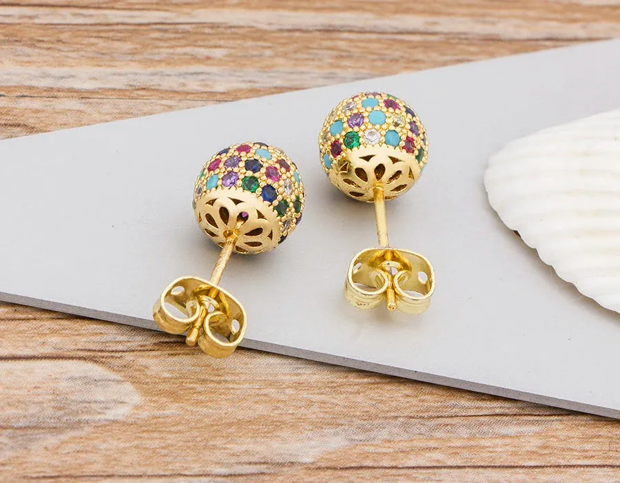 Ball Shape Shinning Copper Zircon Stud Earrings