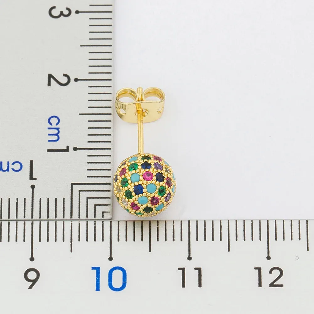Ball Shape Shinning Copper Zircon Stud Earrings