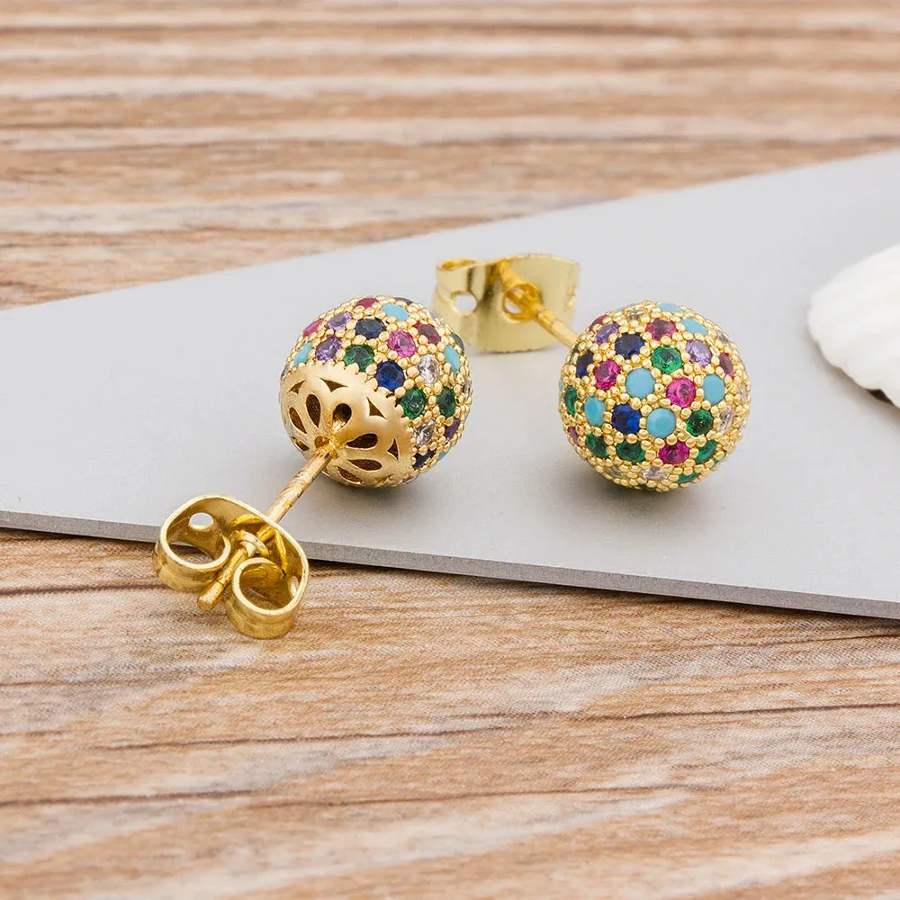 Ball Shape Shinning Copper Zircon Stud Earrings