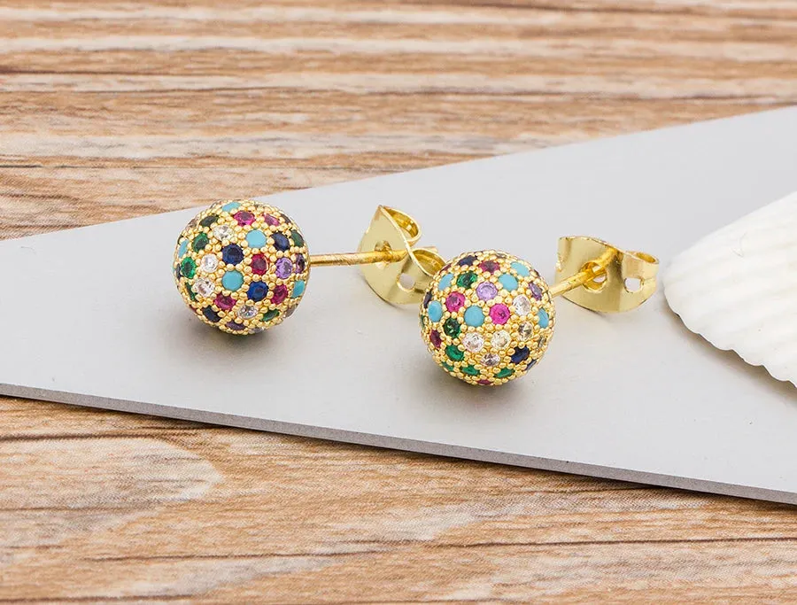 Ball Shape Shinning Copper Zircon Stud Earrings