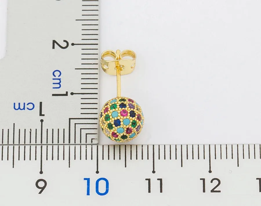 Ball Shape Shinning Copper Zircon Stud Earrings