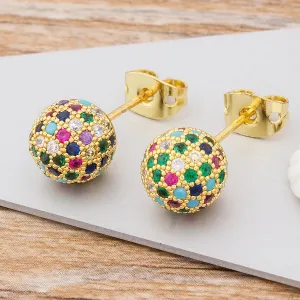 Ball Shape Shinning Copper Zircon Stud Earrings