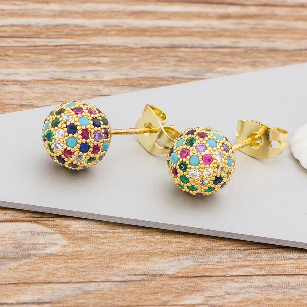 Ball Shape Shinning Copper Zircon Stud Earrings