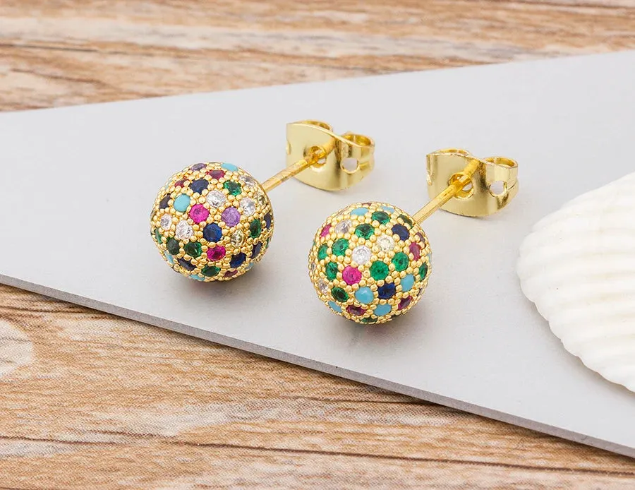 Ball Shape Shinning Copper Zircon Stud Earrings