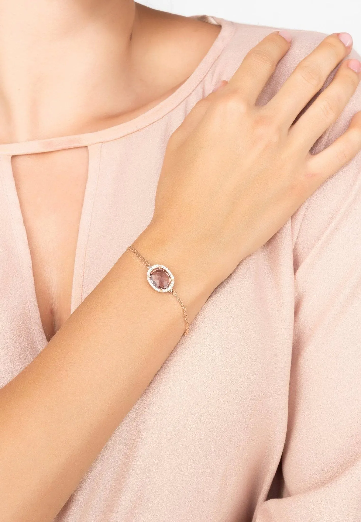 Beatrice Oval Gemstone Bracelet Rose Gold Amethyst Hydro