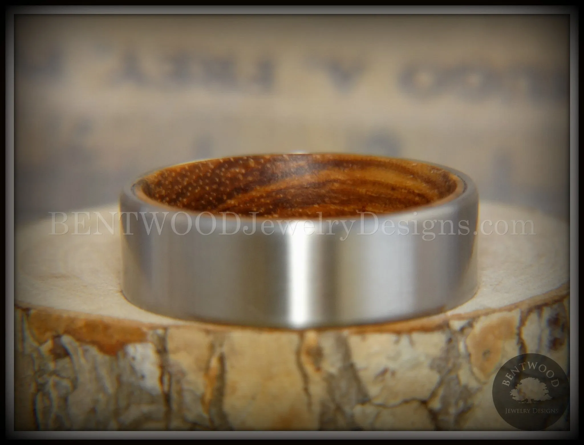 Bentwood Zebrawood Core Ring and Surgical Grade Hypo-Allergenic Stainless Steel Exterior