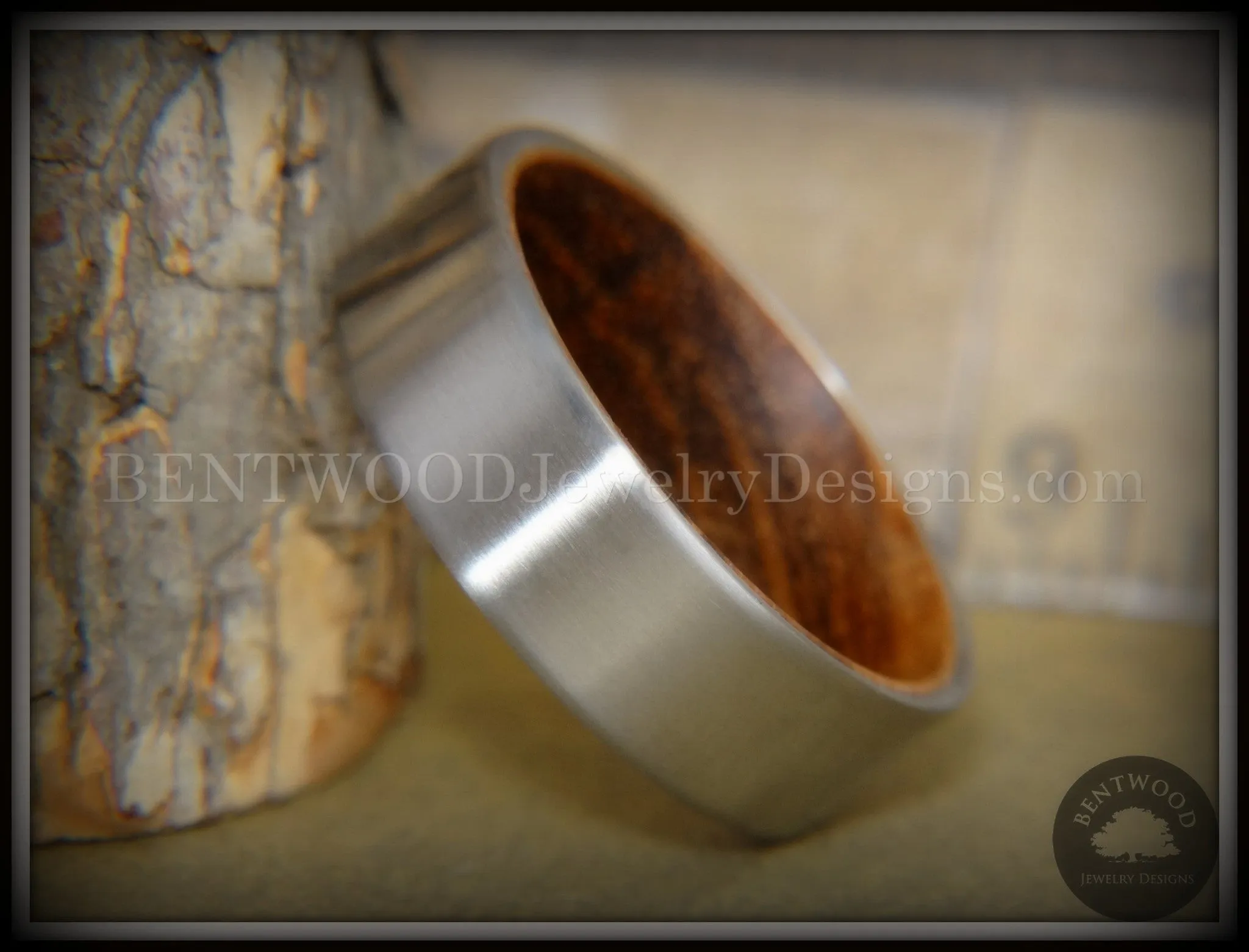 Bentwood Zebrawood Core Ring and Surgical Grade Hypo-Allergenic Stainless Steel Exterior