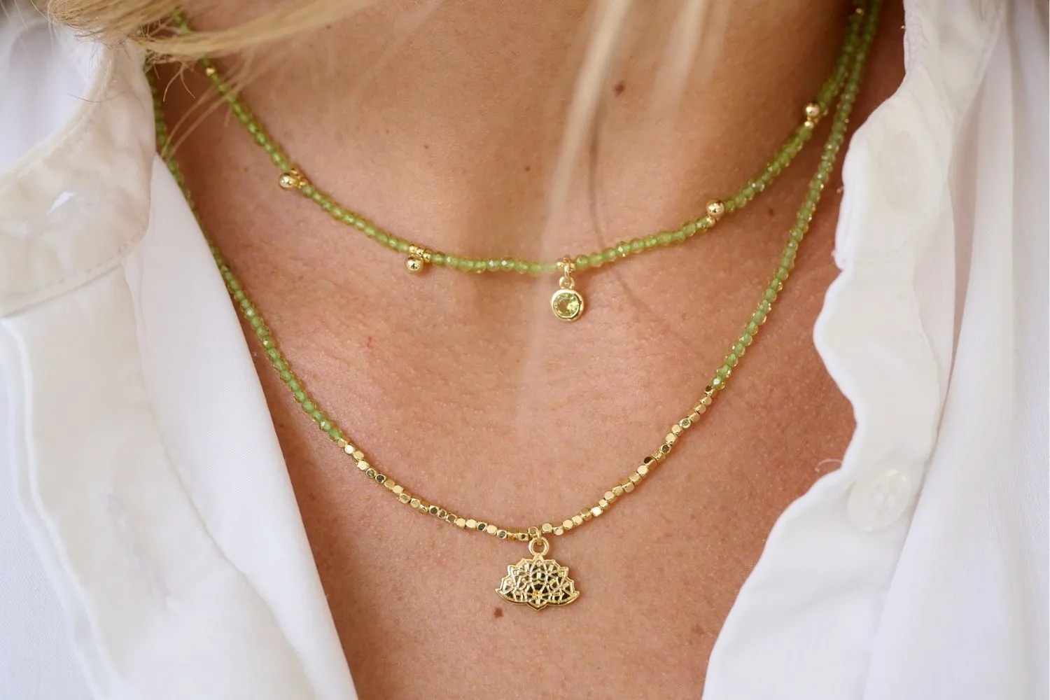 Bia Gold Peridot Lotus Charm Necklace