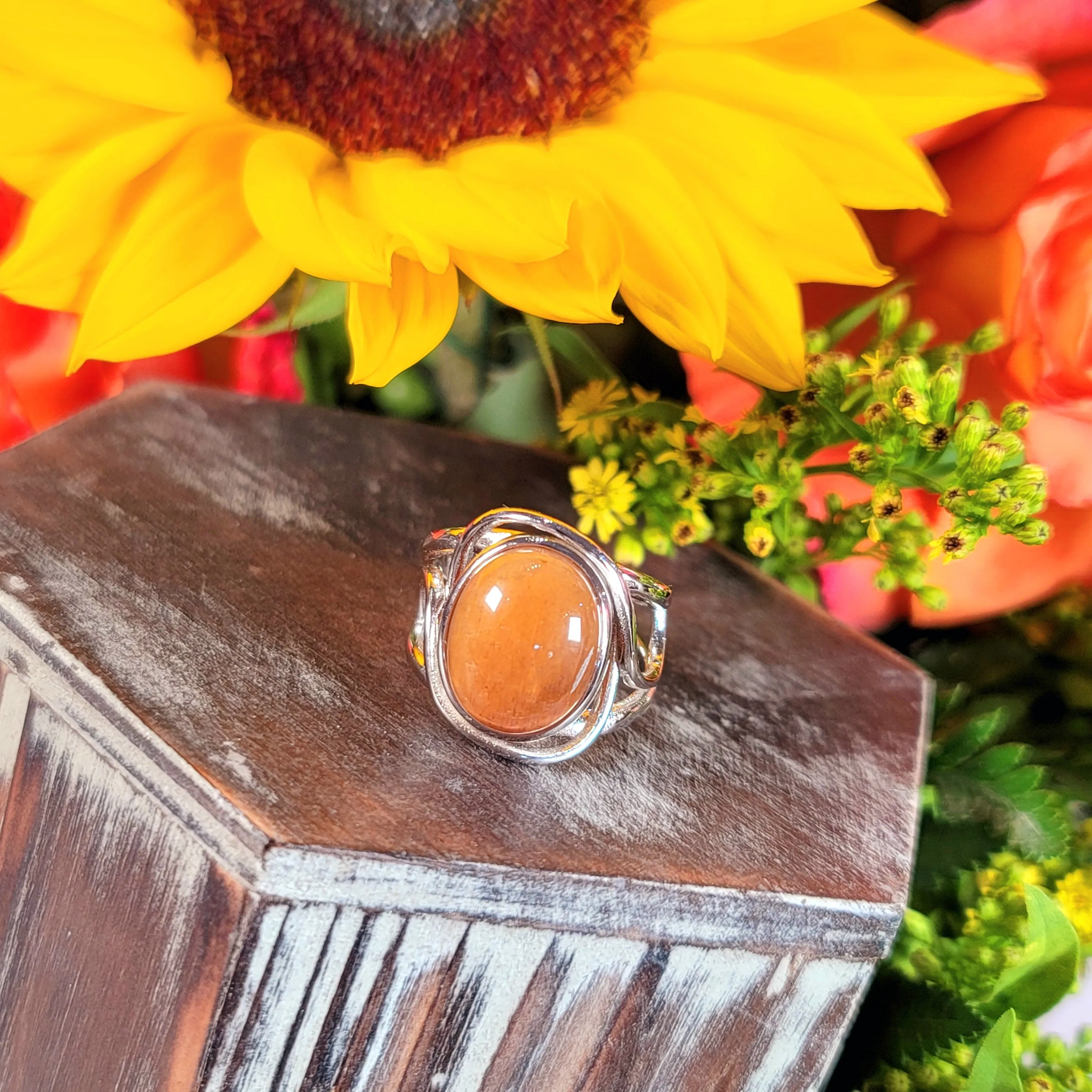 Black Moonstone with Sunstone Adjustable Finger Bracelet .925 Silver for Creation, Divine Feminine, & Manifestation