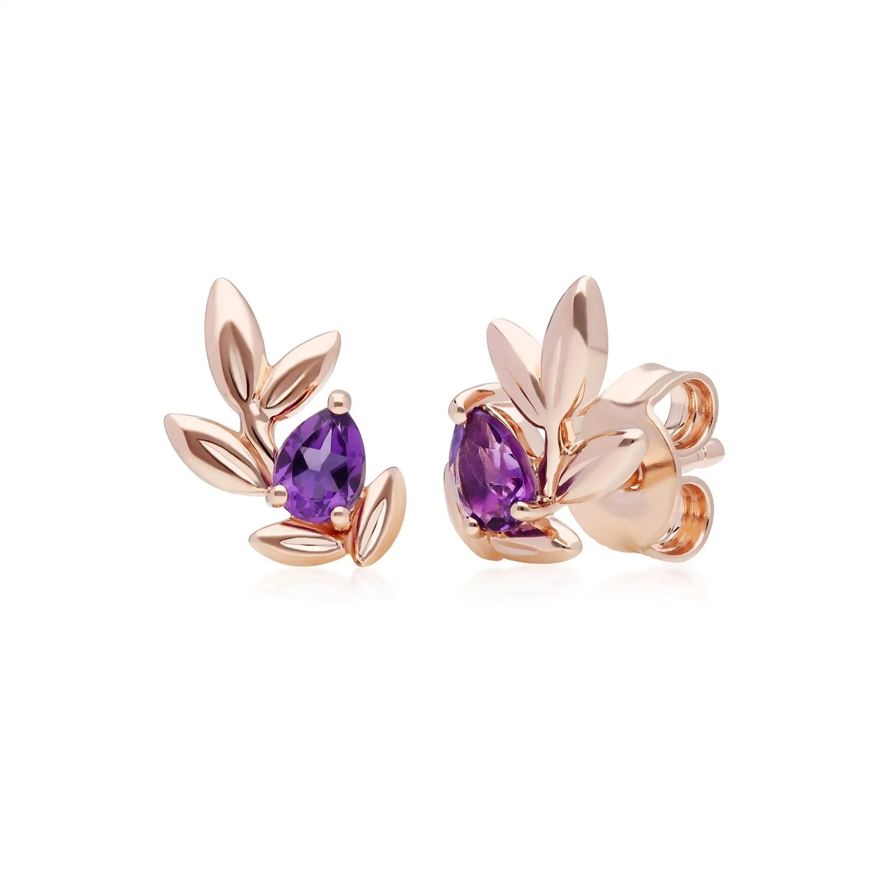 Bracelet et Boucles d'Oreilles Clou O Leaf Or Rose 375 Améthyste