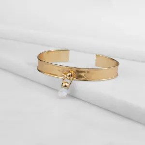 Briolette - Moonstone and 14K Gold on Brass Cuff Bracelet