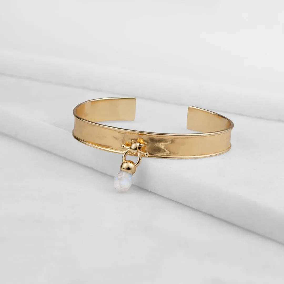 Briolette - Moonstone and 14K Gold on Brass Cuff Bracelet