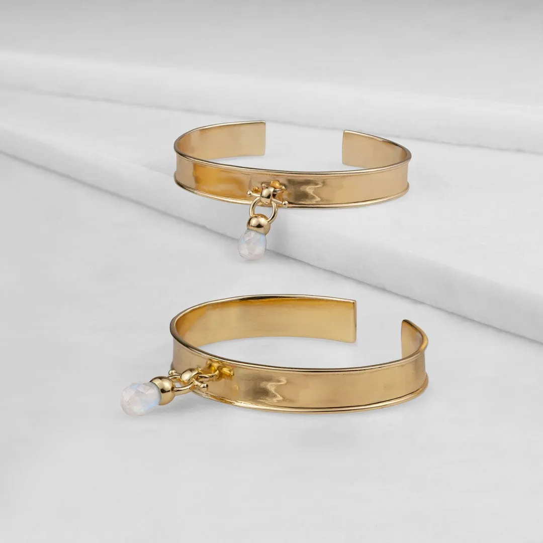 Briolette - Moonstone and 14K Gold on Brass Cuff Bracelet