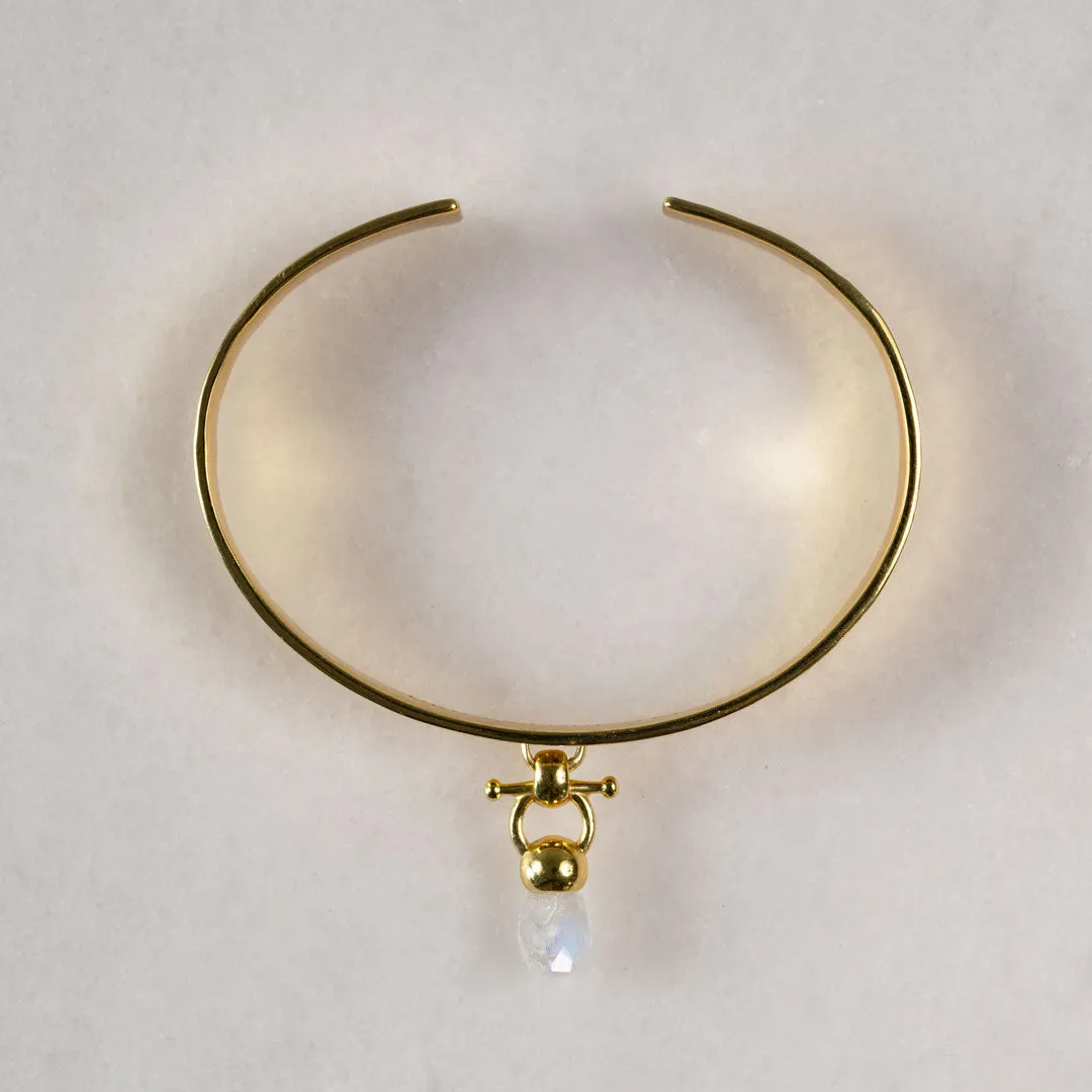 Briolette - Moonstone and 14K Gold on Brass Cuff Bracelet