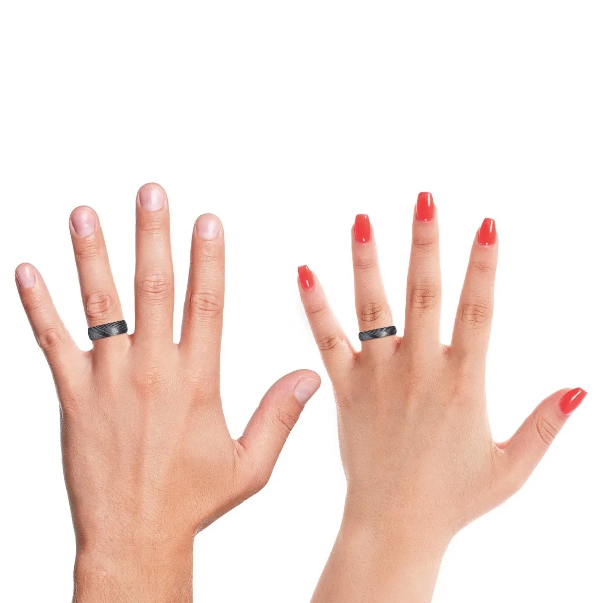 CARDINAL | Red Ring, Gunmetal Damascus Steel Ring, Domed