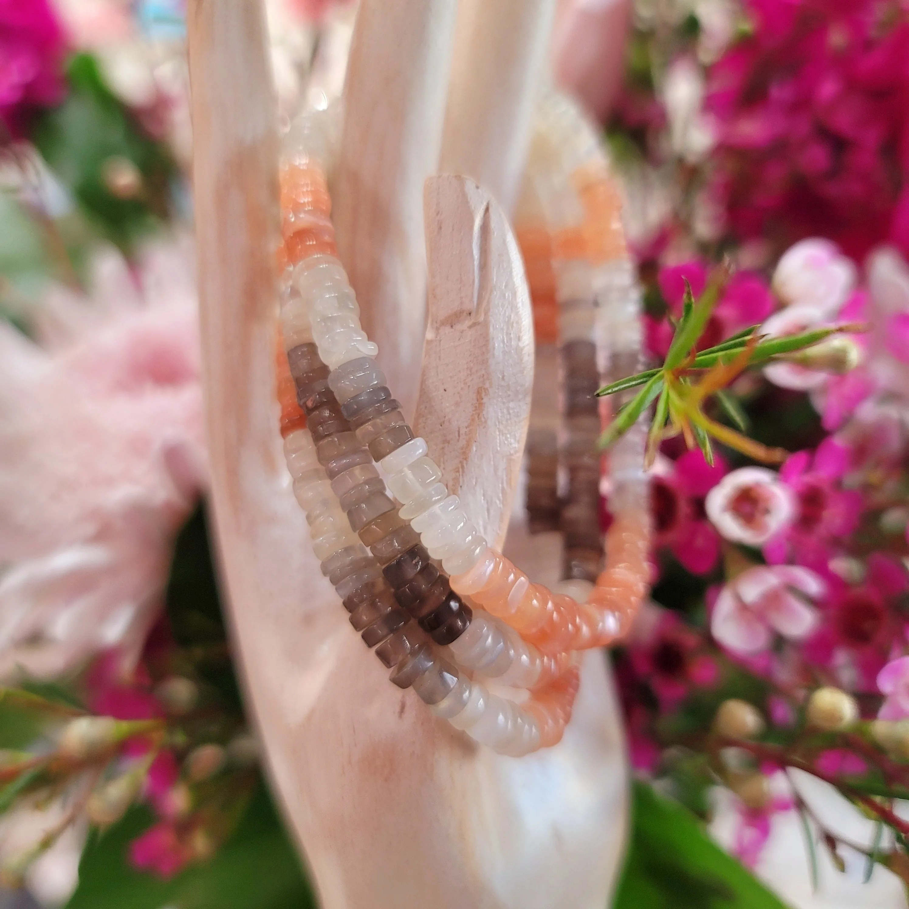 Champagne Moonstone, Peach Moonstone, Silver Moonstone Rondelle Bracelet for New Beginnings